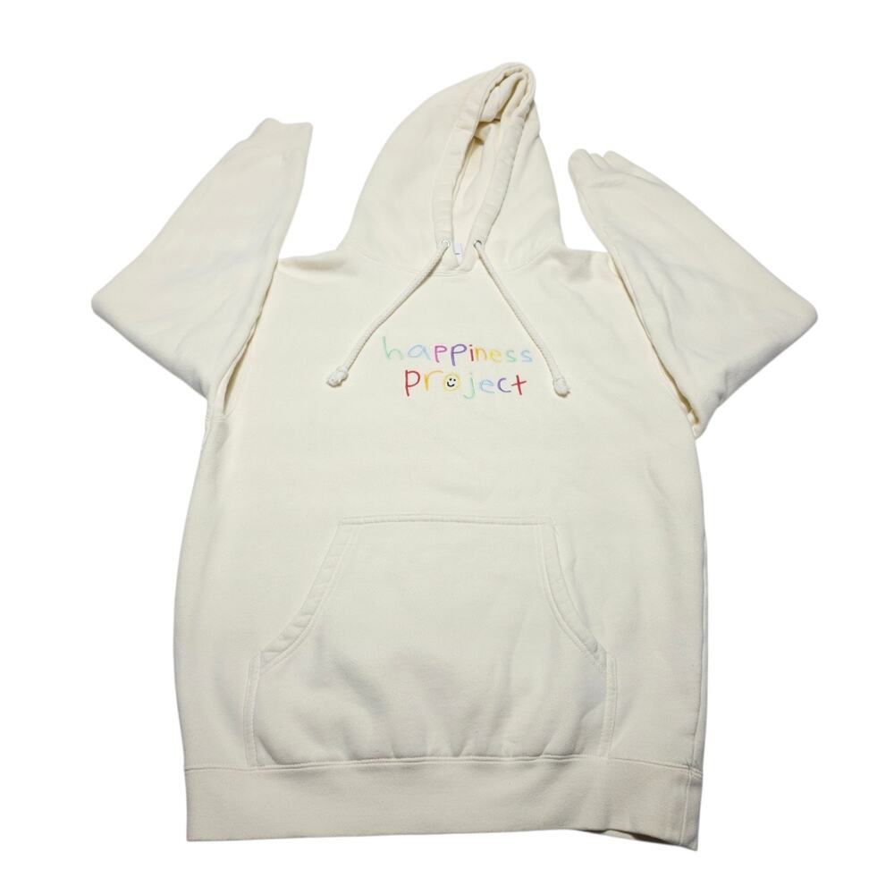 Happiness Project Cream White Hoodie Rainbow Smiley Face Size Small